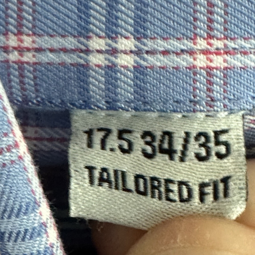 Twillory Safe Cotton Men's 17.5 34/35 Tailored Fit Blue Plaid Button Down  NWOT - Picture 4 of 10